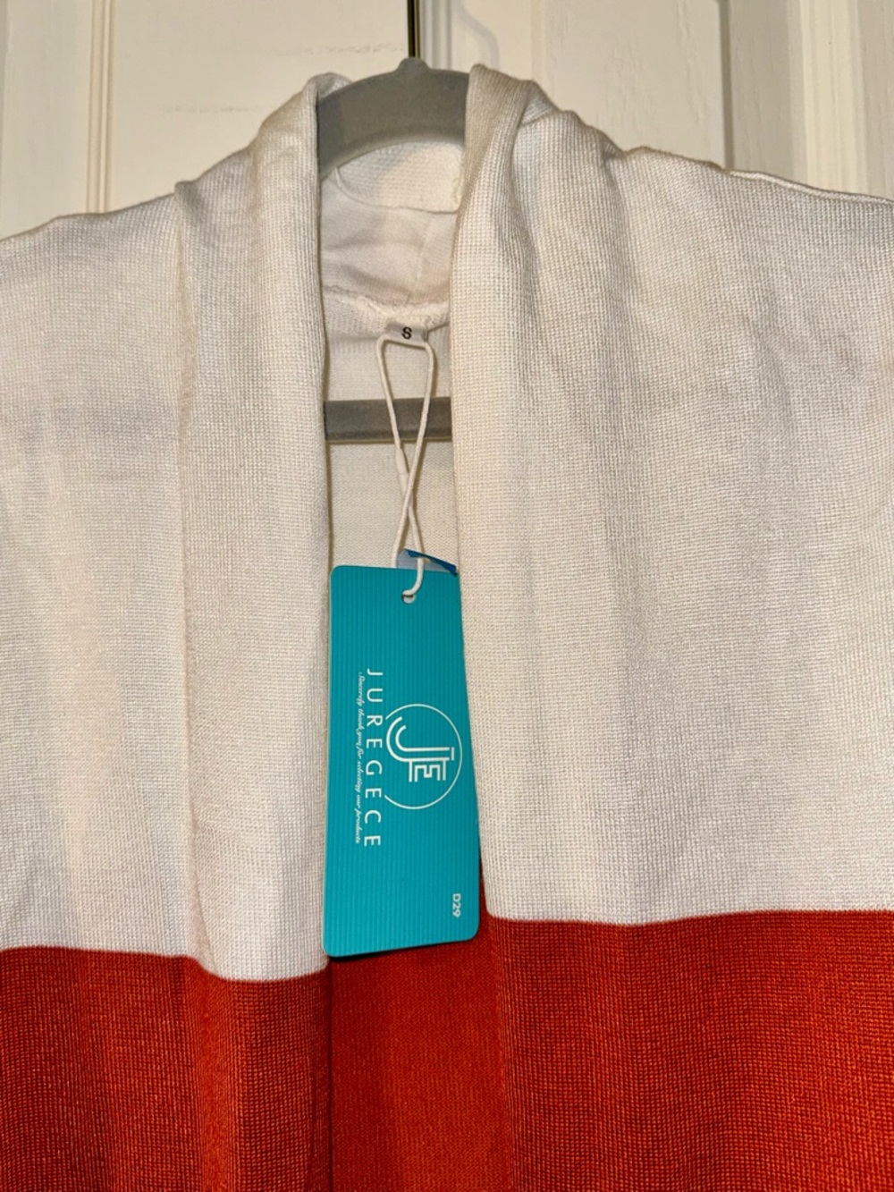 Juregece Colorblock Open Cardigan - White and Red-Orange